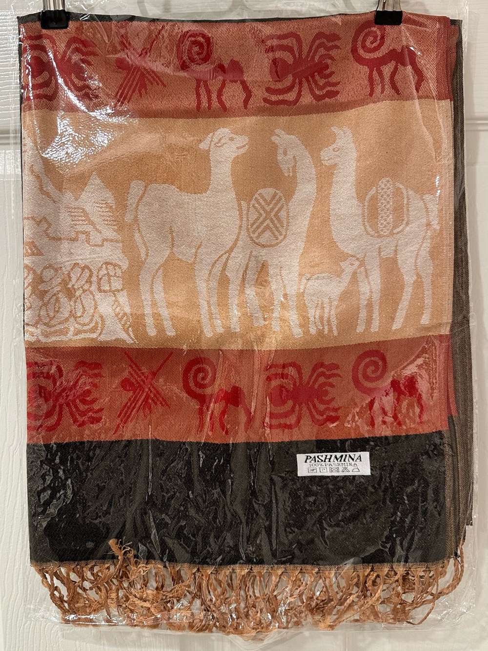 New Handmade from Peru, Pashmina w/ Alpaca Motif Shawl